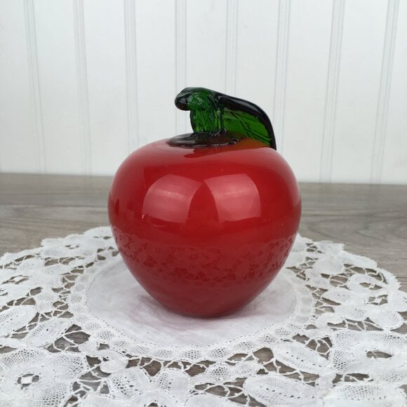 Vintage Red Glass Apple Paperweight, Teacher's Gift, Classroom Decor - Picture 5 of 10